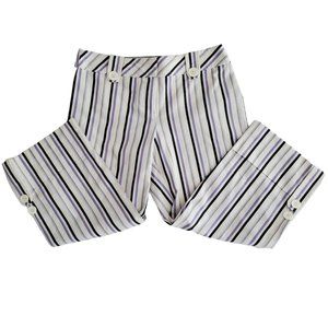 Ann Taylor Loft Striped Cuffed Crop Pants | Like New | 2P | Ivory Lavender Black